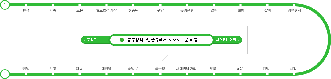 중구청 2번출구 도보 2분가량 소요